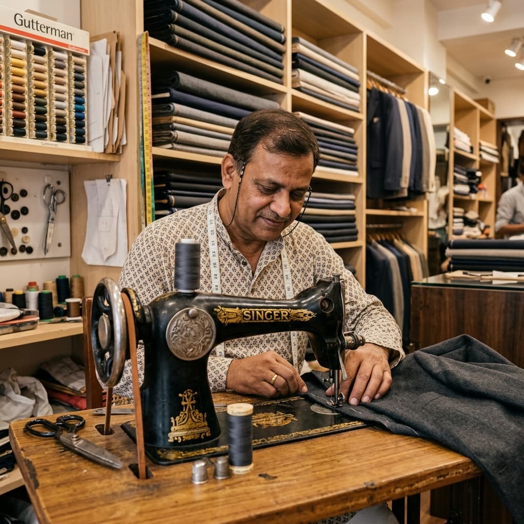 Dedicated craftsman stitching custom clothes